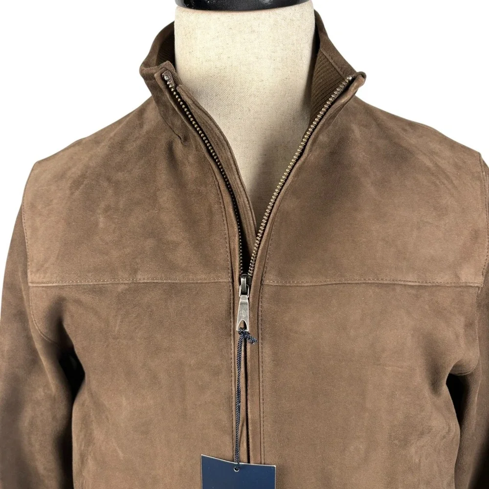 Brooks Brothers Brown Suede Leather‎ Jacket Mens S Full Zip Bomber Pockets NEW